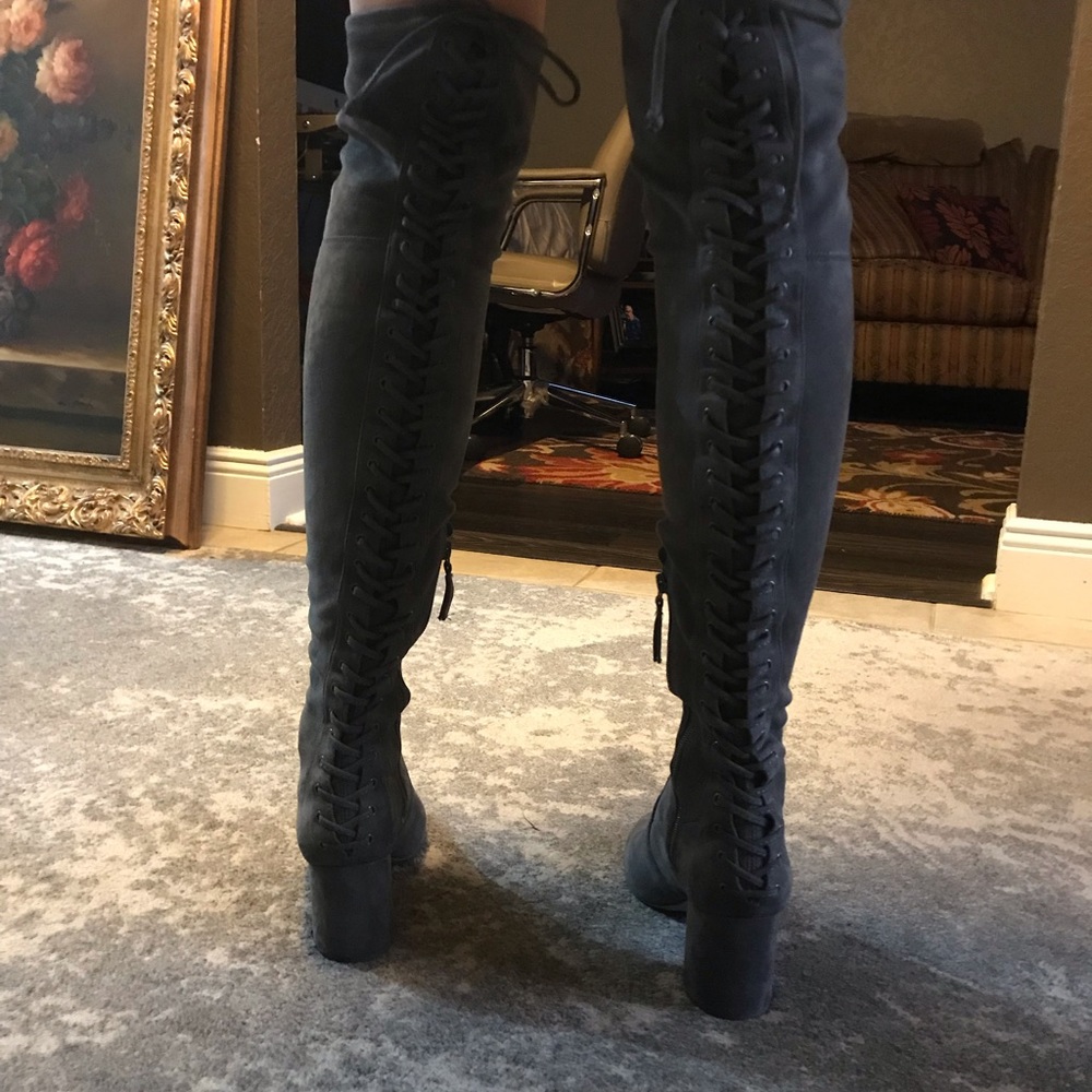 Gray suede lace up tall boots - Picture 3 of 5